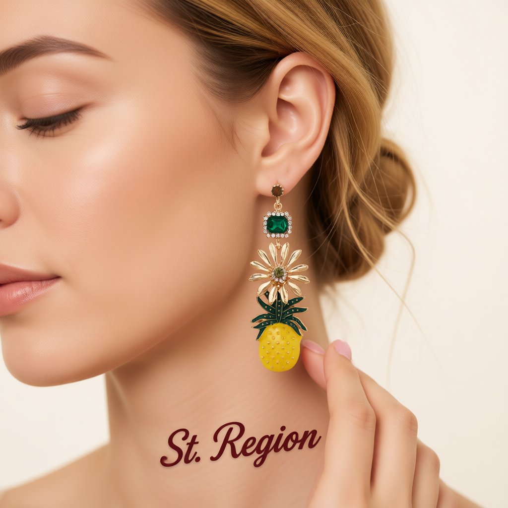 Enamel and Crystal Cubic Zirconia Pineapple Drop Earrings, drop earrings for women, styled look