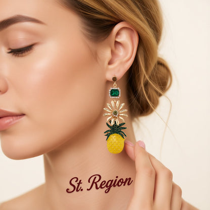 Enamel and Crystal Cubic Zirconia Pineapple Drop Earrings, drop earrings for women, styled look