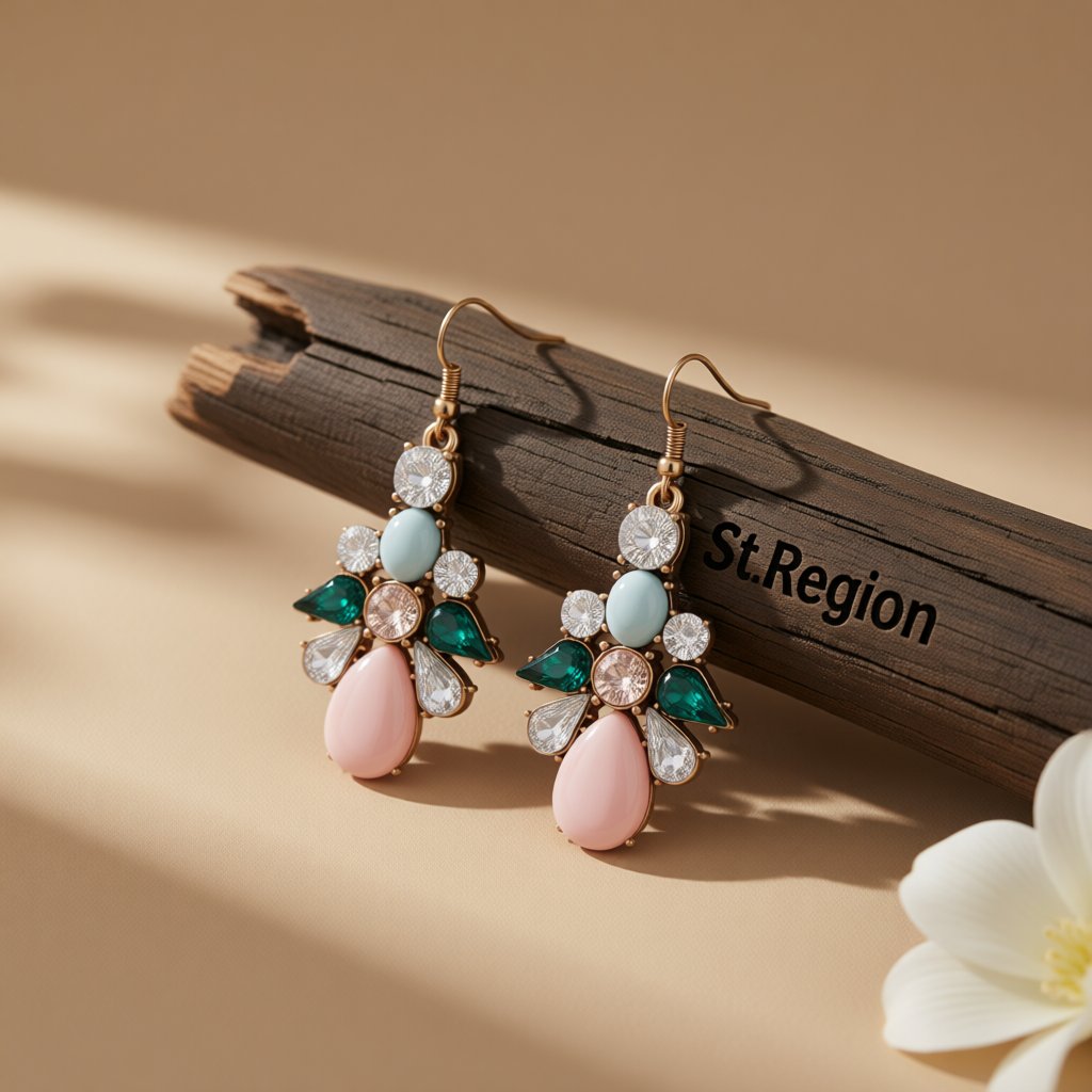 Pink Crystal and Cubic Zirconia 18K Gold-Plated Prong-Set Drop Earrings, gold drop earrings for women, front view