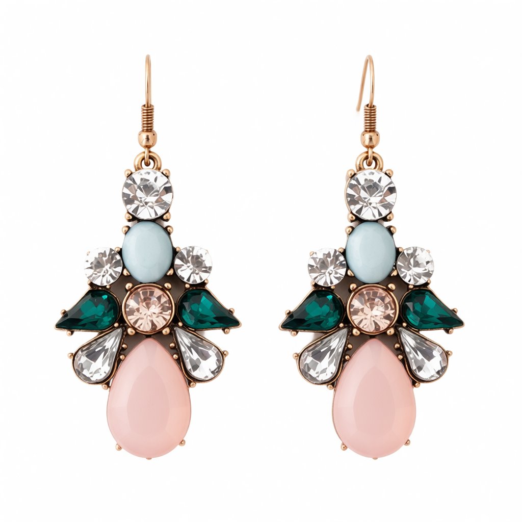 Pink Crystal and Cubic Zirconia 18K Gold-Plated Prong-Set Drop Earrings, gold drop earrings for women, side view
