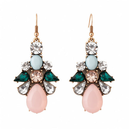 Pink Crystal and Cubic Zirconia 18K Gold-Plated Prong-Set Drop Earrings, gold drop earrings for women, side view