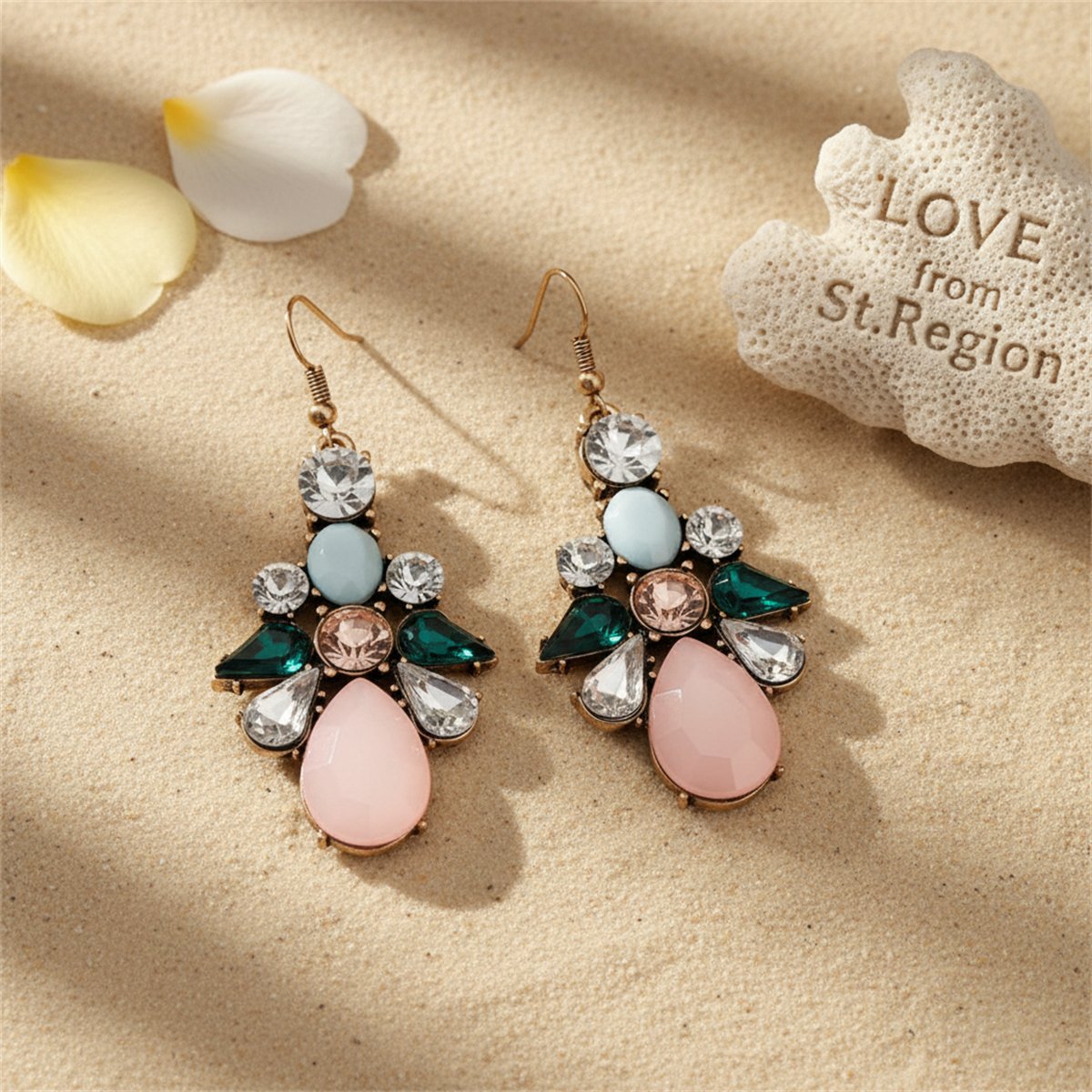 Pink Crystal and Cubic Zirconia 18K Gold-Plated Prong-Set Drop Earrings, gold drop earrings for women, lifestyle look
