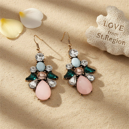 Pink Crystal and Cubic Zirconia 18K Gold-Plated Prong-Set Drop Earrings, gold drop earrings for women, lifestyle look