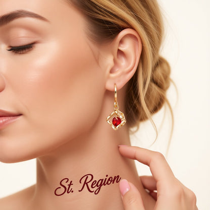 Red Cubic Zirconia and 18K Gold-Plated Heart Drop Earrings, gold huggie earrings, elegant gift for her, styled look