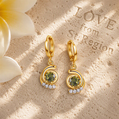 Green Crystal and Cubic Zirconia 18K Gold-Plated Swirl Drop Earrings, gold huggie earrings, lifestyle look
