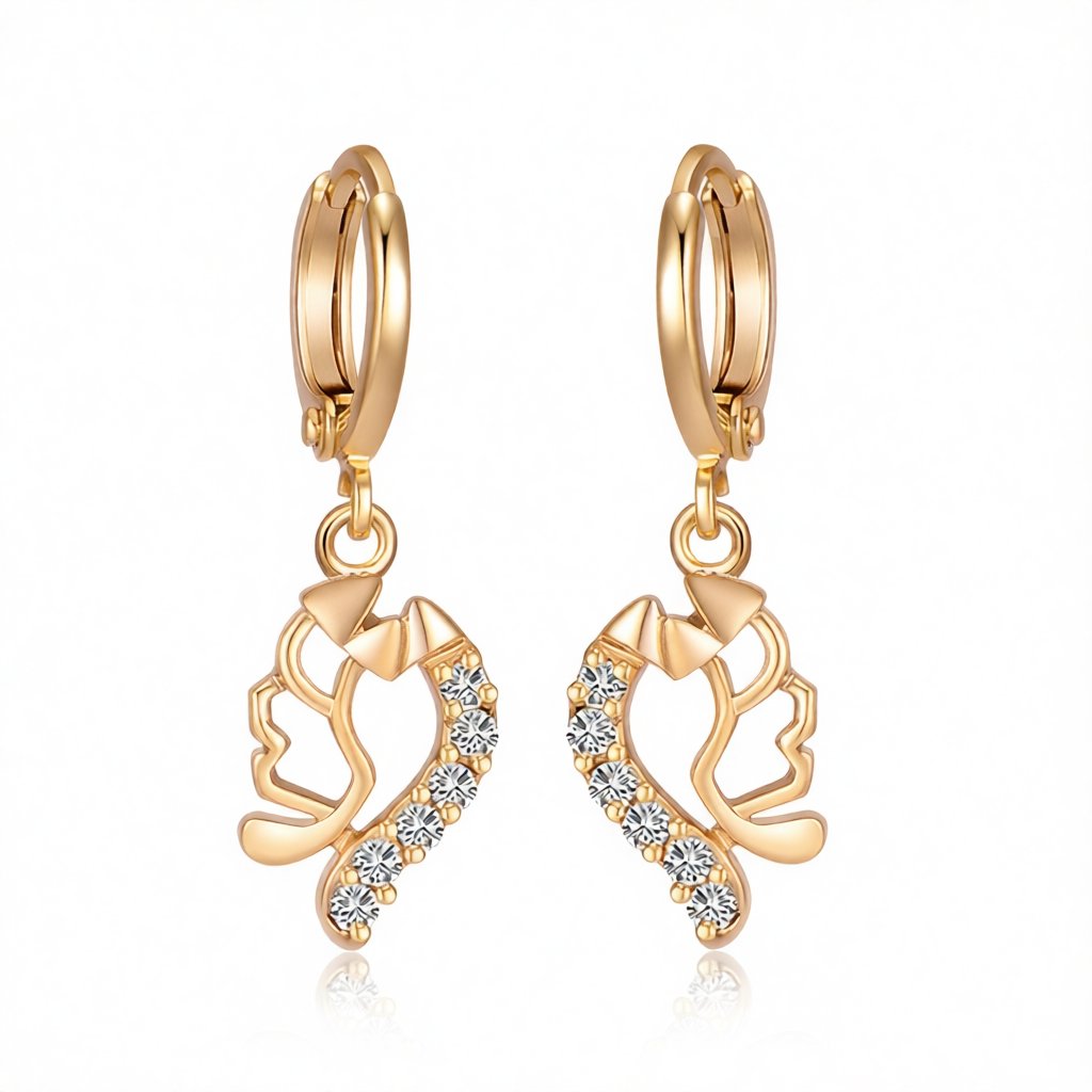 White Cubic Zirconia and 18K Gold-Plated Geometric Drop Earrings, gold huggie earrings, everyday style, side view