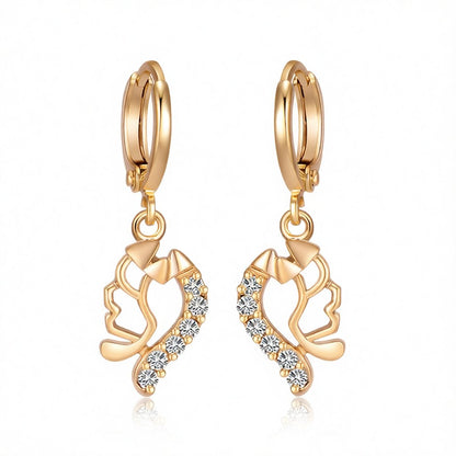 White Cubic Zirconia and 18K Gold-Plated Geometric Drop Earrings, gold huggie earrings, everyday style, side view