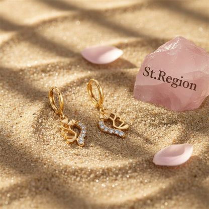 White Cubic Zirconia and 18K Gold-Plated Geometric Drop Earrings, gold huggie earrings, everyday style, detail close-up