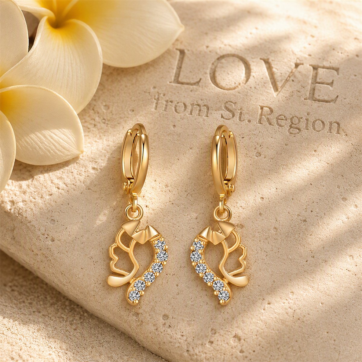 White Cubic Zirconia and 18K Gold-Plated Geometric Drop Earrings, gold huggie earrings, everyday style, lifestyle look