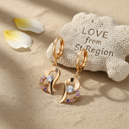 Colored Cubic Zirconia & 18K Gold-Plated Heart Drop Earrings - Street Region