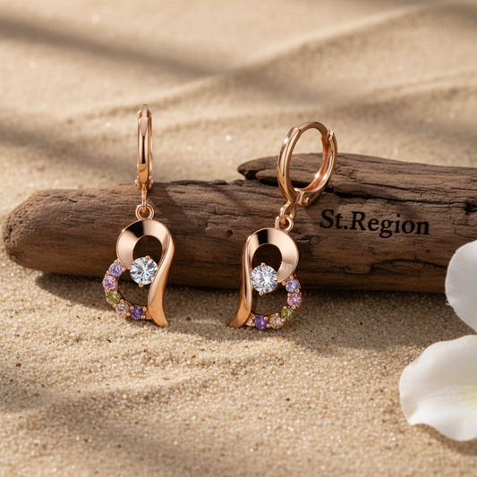 Colored Cubic Zirconia & 18K Gold-Plated Heart Drop Earrings - Street Region