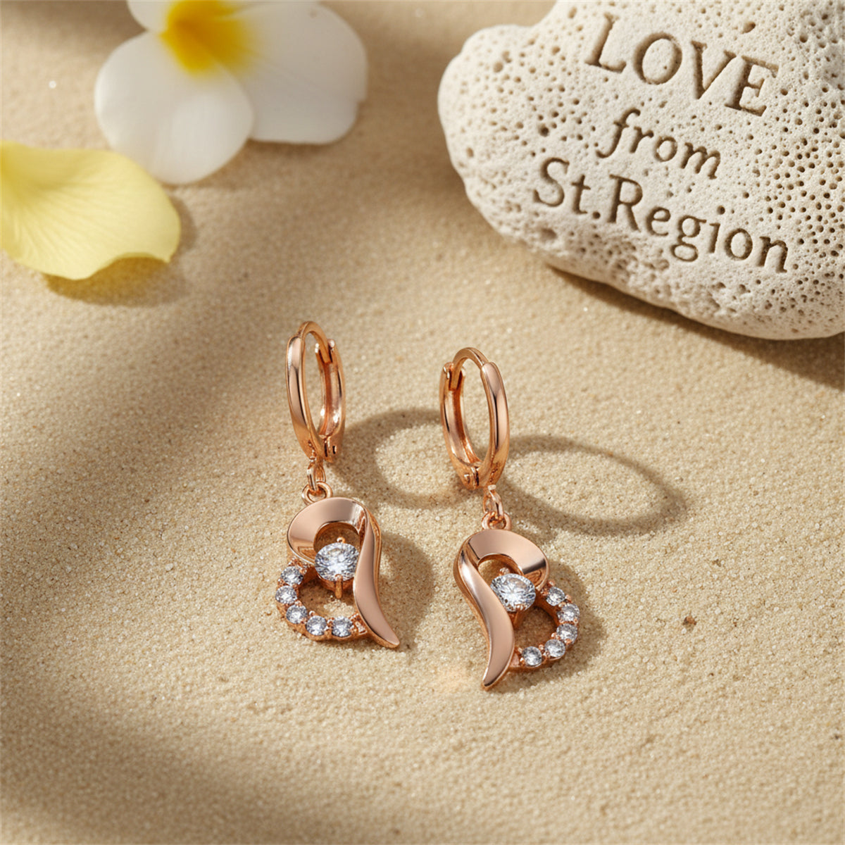 Cubic Zirconia & 18K Gold-Plated Heart Drop Earrings
