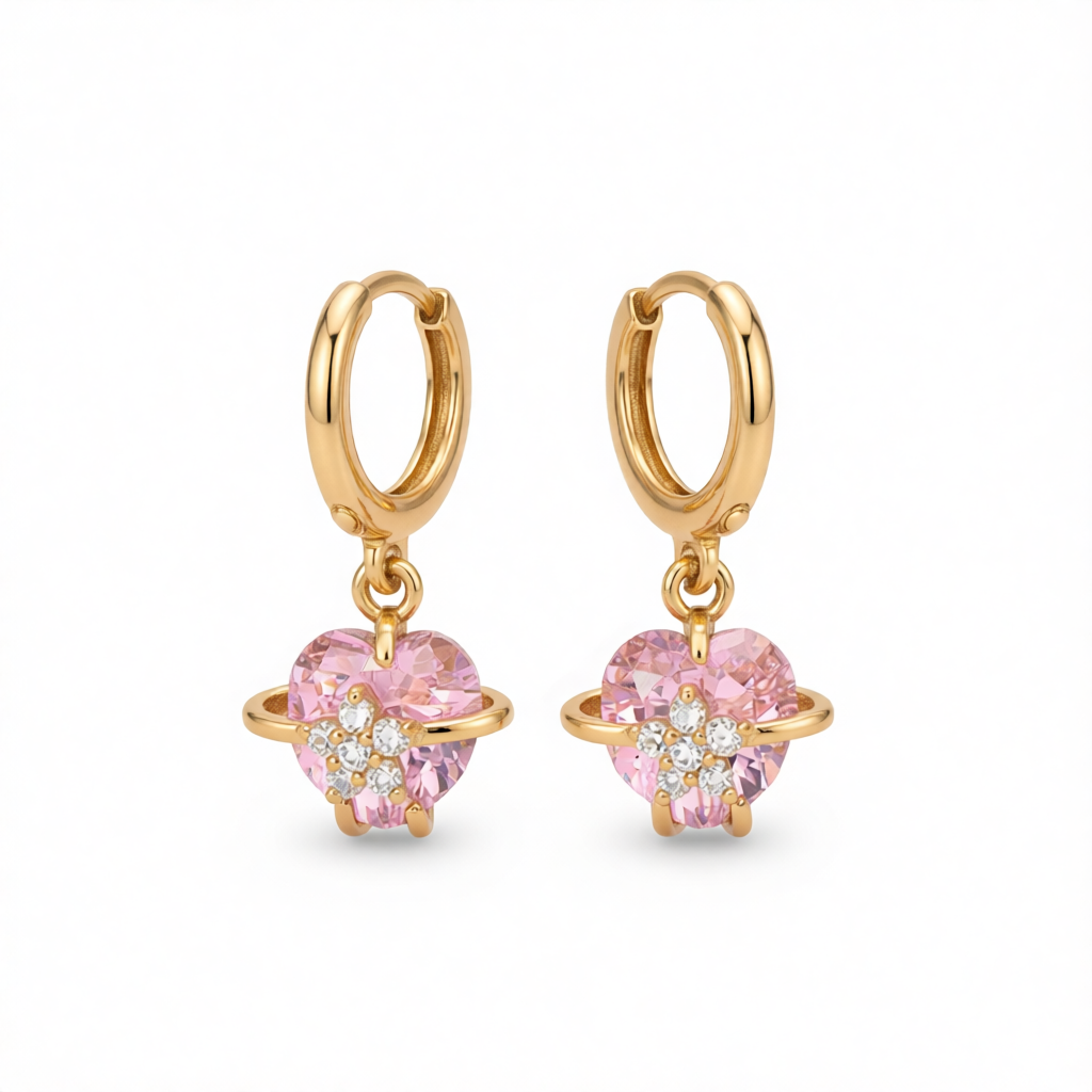 Pink Crystal & Cubic Zirconia 18K Gold-Plated Heart Drop Earrings
