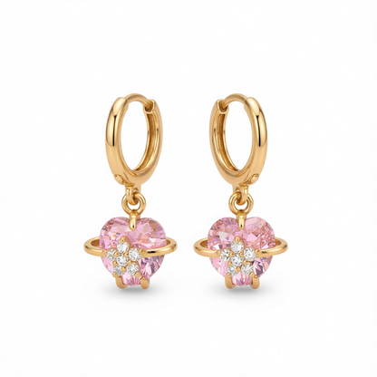 Pink Crystal & Cubic Zirconia 18K Gold-Plated Heart Drop Earrings