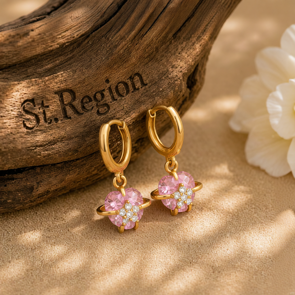 Pink Crystal & Cubic Zirconia 18K Gold-Plated Heart Drop Earrings