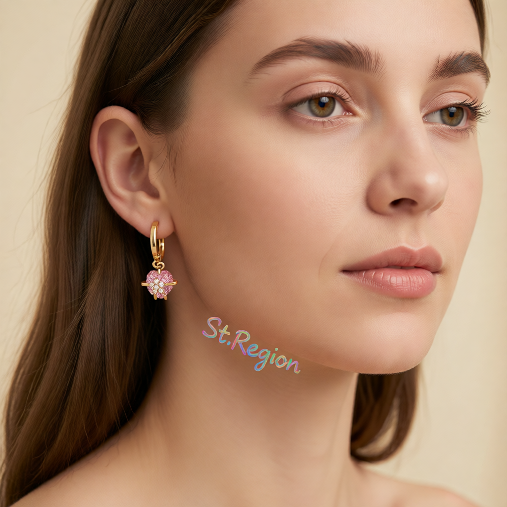 Pink Crystal & Cubic Zirconia 18K Gold-Plated Heart Drop Earrings