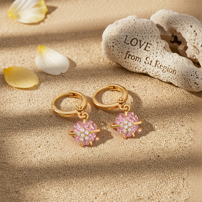 Pink Crystal & Cubic Zirconia 18K Gold-Plated Heart Drop Earrings