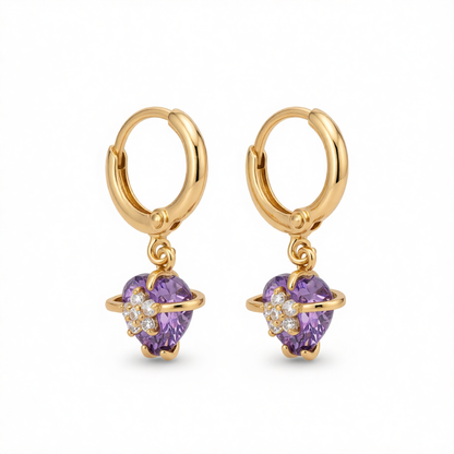 Purple Crystal & Cubic Zirconia 18K Gold-Plated Heart Drop Earrings