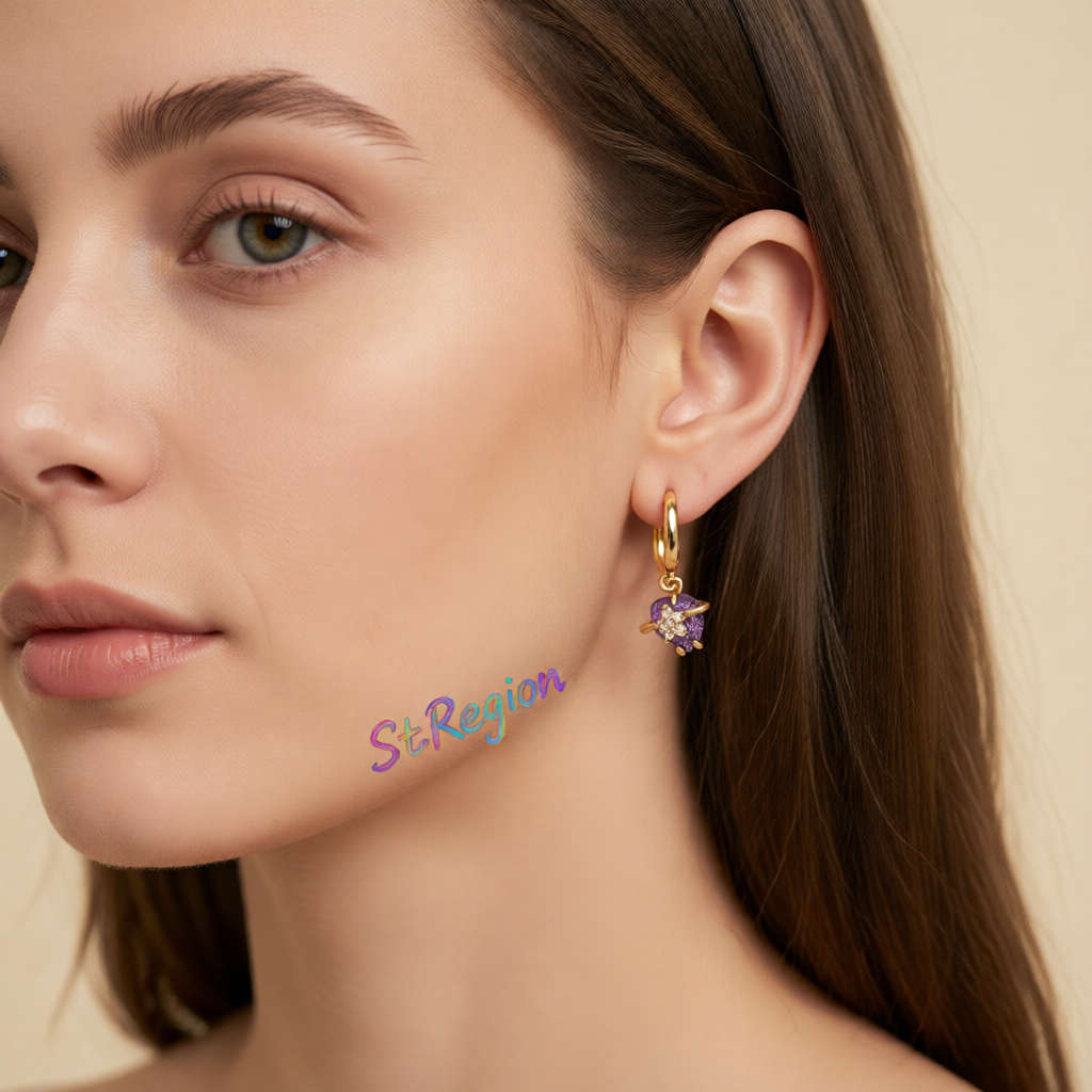 Purple Crystal & Cubic Zirconia 18K Gold-Plated Heart Drop Earrings