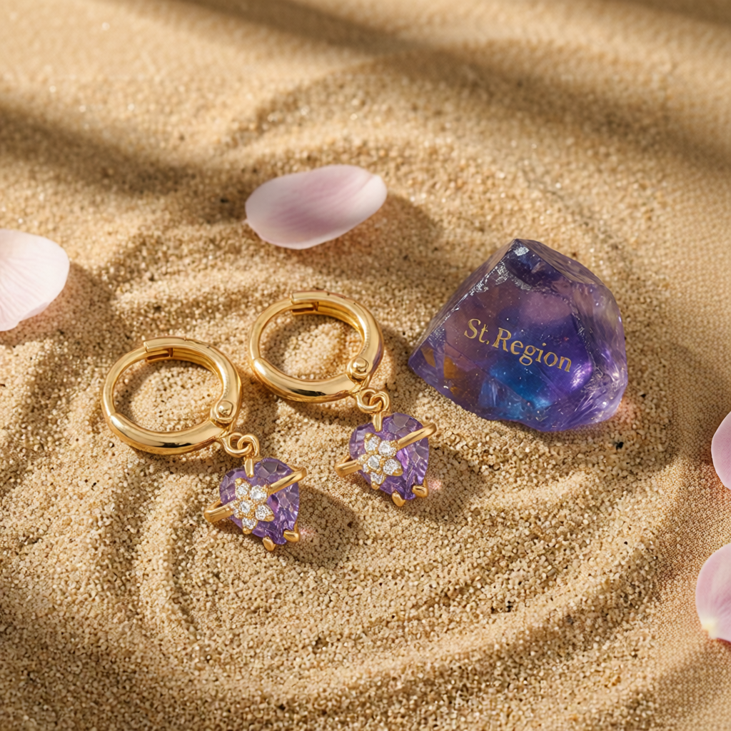 Purple Crystal & Cubic Zirconia 18K Gold-Plated Heart Drop Earrings