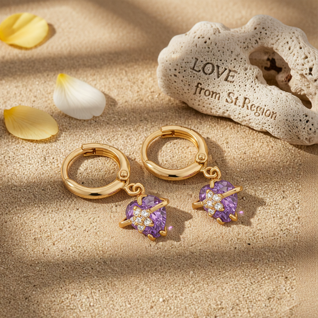 Purple Crystal & Cubic Zirconia 18K Gold-Plated Heart Drop Earrings