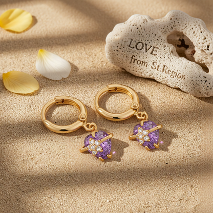 Purple Crystal & Cubic Zirconia 18K Gold-Plated Heart Drop Earrings