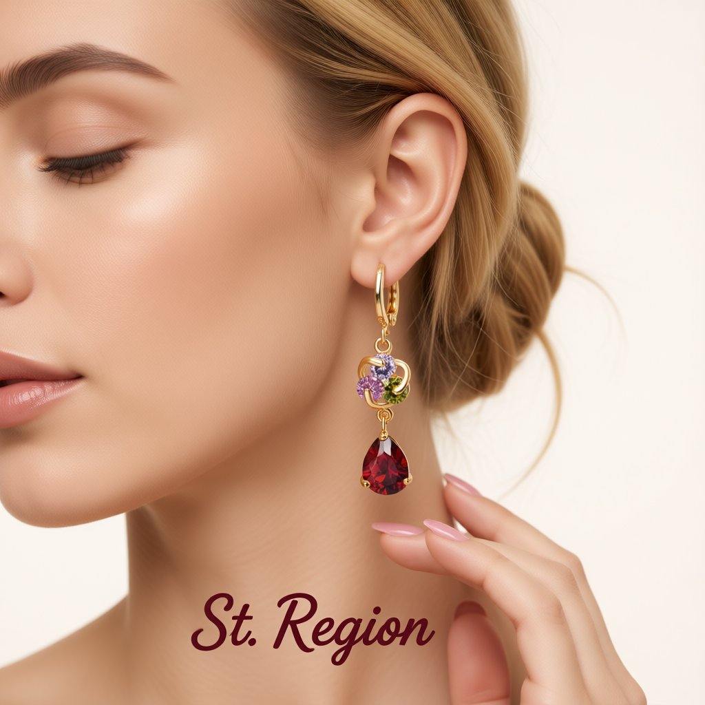 Colored Crystal and Cubic Zirconia Swirl Drop Earrings, huggie earrings, botanical inspired, styled look