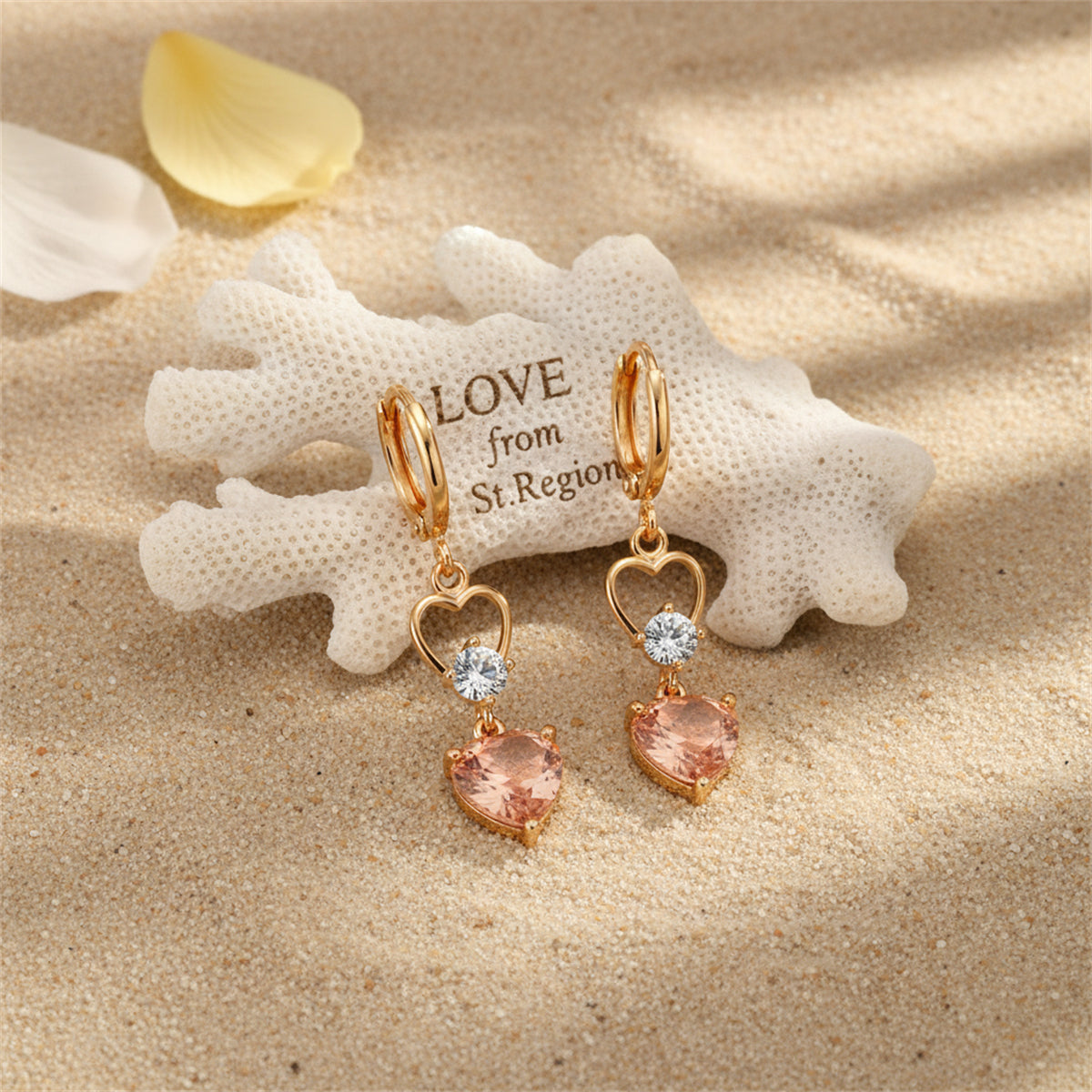 Champagne Crystal & Cubic Zirconia 18K Gold-Plated Heart Dangle Earring