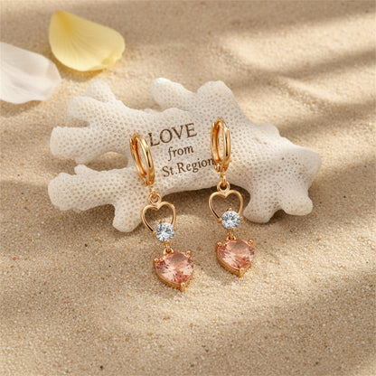 Champagne Crystal & Cubic Zirconia 18K Gold-Plated Heart Dangle Earring