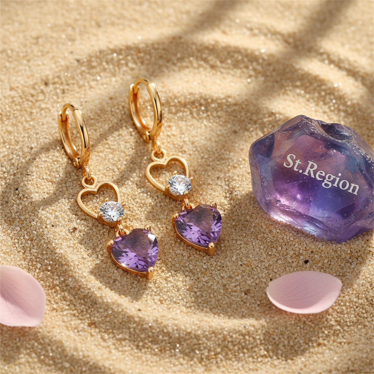Purple Crystal & Cubic Zirconia 18K Gold-Plated Heart Dangle Earring