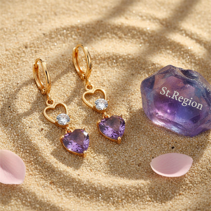 Purple Crystal & Cubic Zirconia 18K Gold-Plated Heart Dangle Earring