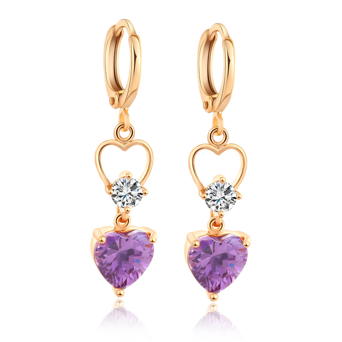 Purple Crystal & Cubic Zirconia 18K Gold-Plated Heart Dangle Earring
