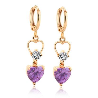 Purple Crystal & Cubic Zirconia 18K Gold-Plated Heart Dangle Earring
