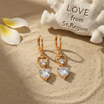 Crystal & Cubic Zirconia 18K Gold-Plated Heart Dangle Earring