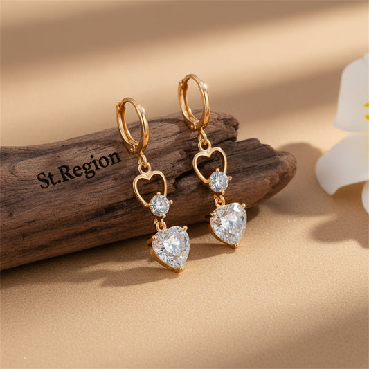 Crystal & Cubic Zirconia 18K Gold-Plated Heart Dangle Earring