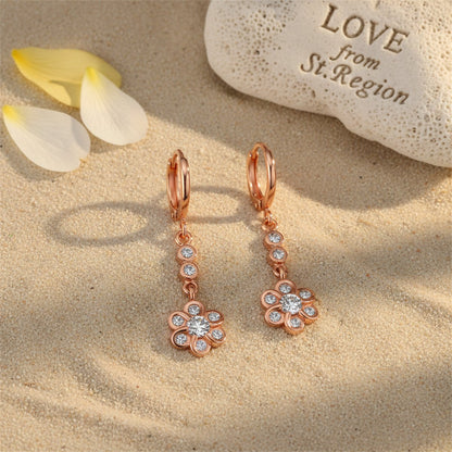 Cubic Zirconia and 18K Rose Gold-Plated Flower Drop Earrings, rose gold huggie earrings, everyday style, lifestyle look
