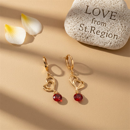 Red Cubic Zirconia & 18K Gold-Plated Open Heart Drop Earrings