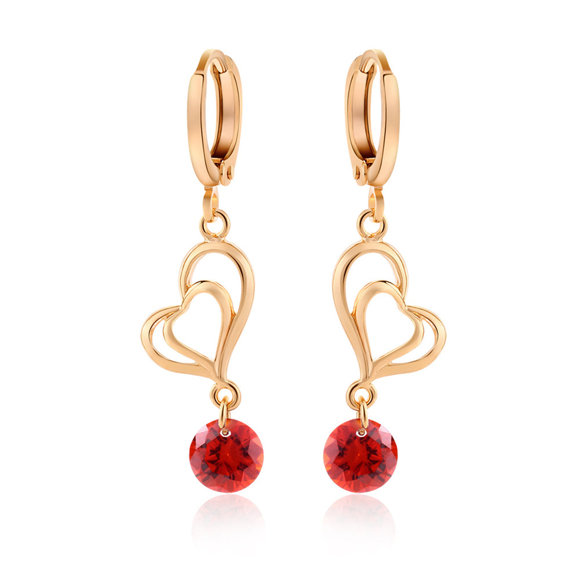 Red Cubic Zirconia & 18K Gold-Plated Open Heart Drop Earrings