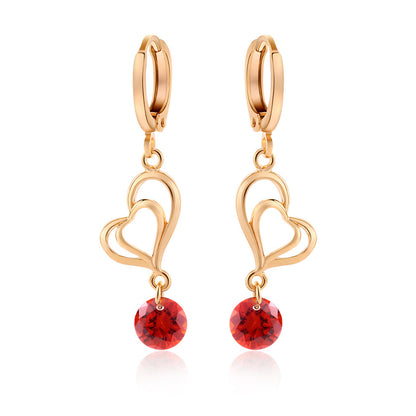 Red Cubic Zirconia & 18K Gold-Plated Open Heart Drop Earrings
