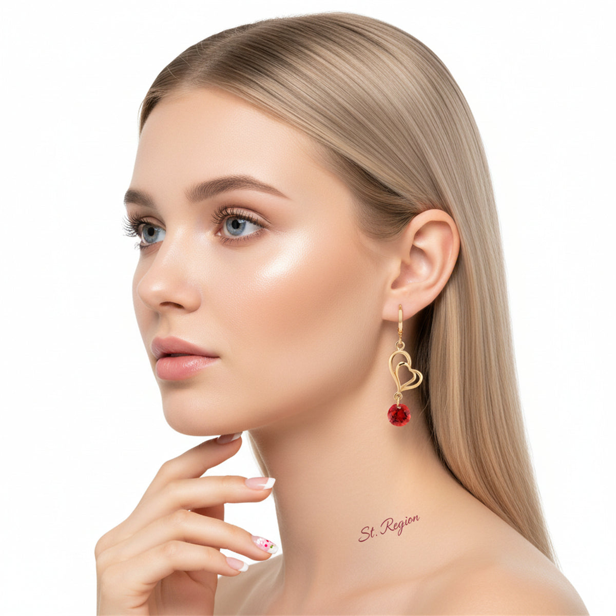 Red Cubic Zirconia & 18K Gold-Plated Open Heart Drop Earrings
