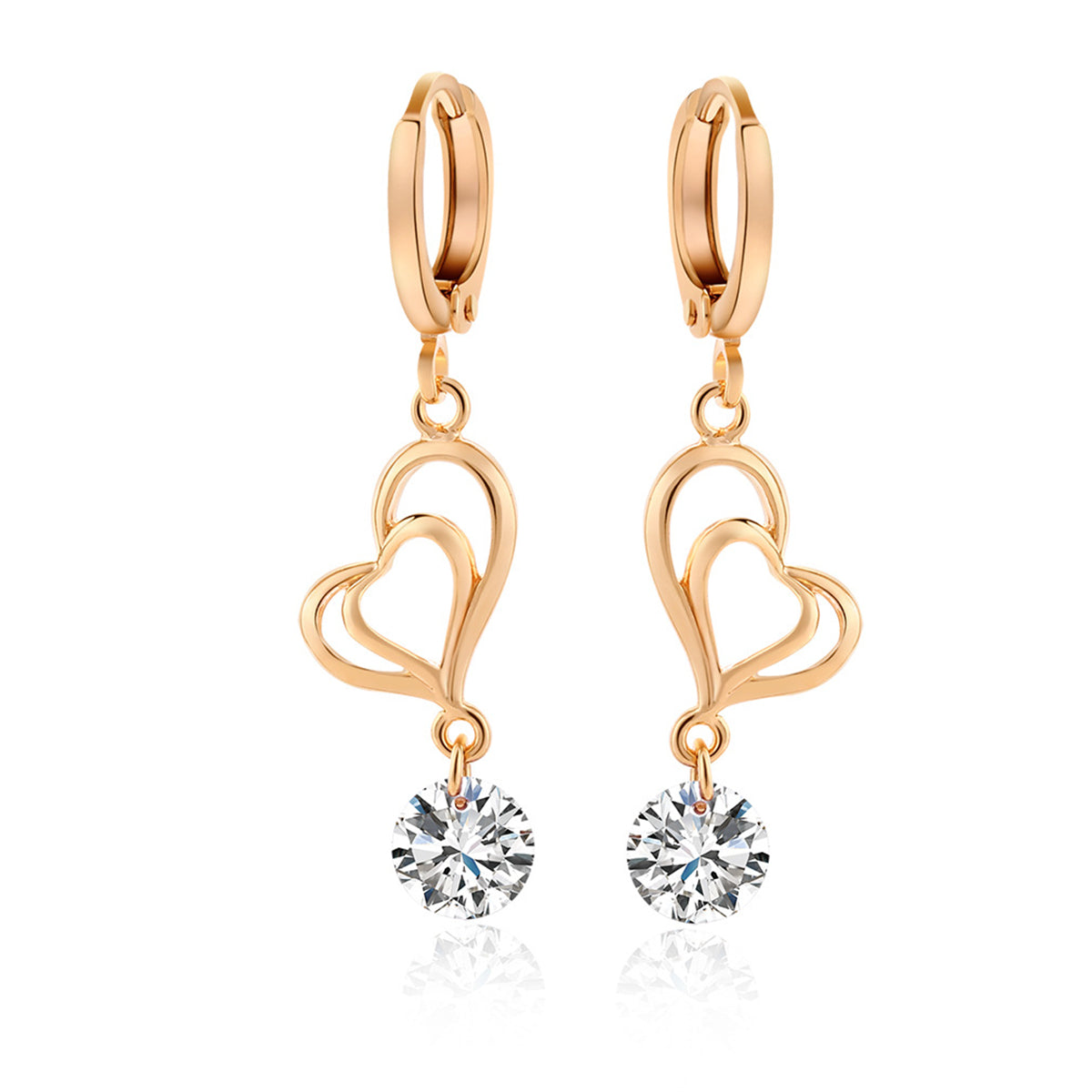 Clear Cubic Zirconia & 18K Gold-Plated Open Heart Drop Earrings
