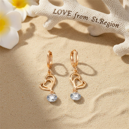 Clear Cubic Zirconia & 18K Gold-Plated Open Heart Drop Earrings