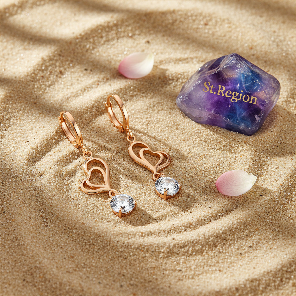 Clear Cubic Zirconia & 18K Gold-Plated Open Heart Drop Earrings