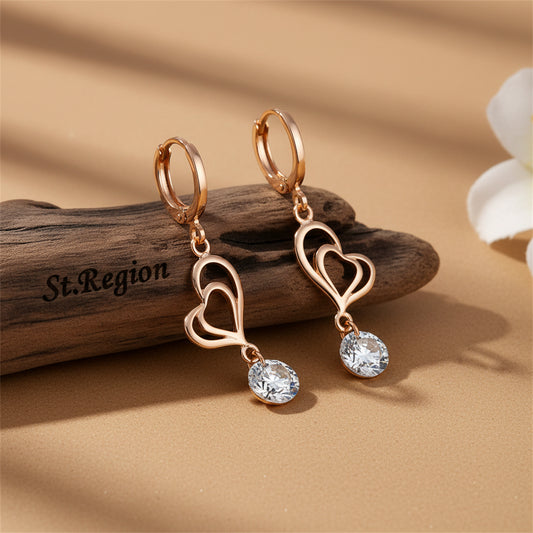 Clear Cubic Zirconia & 18K Gold-Plated Open Heart Drop Earrings