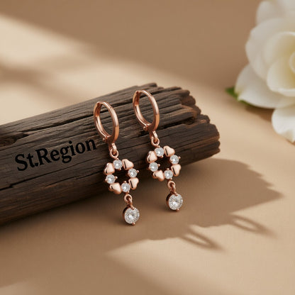 Cubic Zirconia and 18K Rose Gold-Plated Geometric Drop Earrings, rose gold huggie earrings, front view