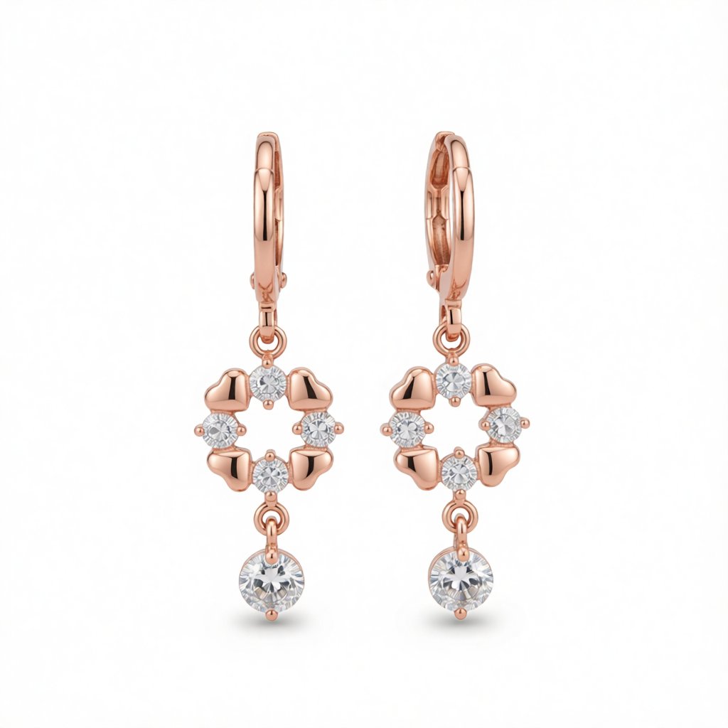 Cubic Zirconia and 18K Rose Gold-Plated Geometric Drop Earrings, rose gold huggie earrings, side view