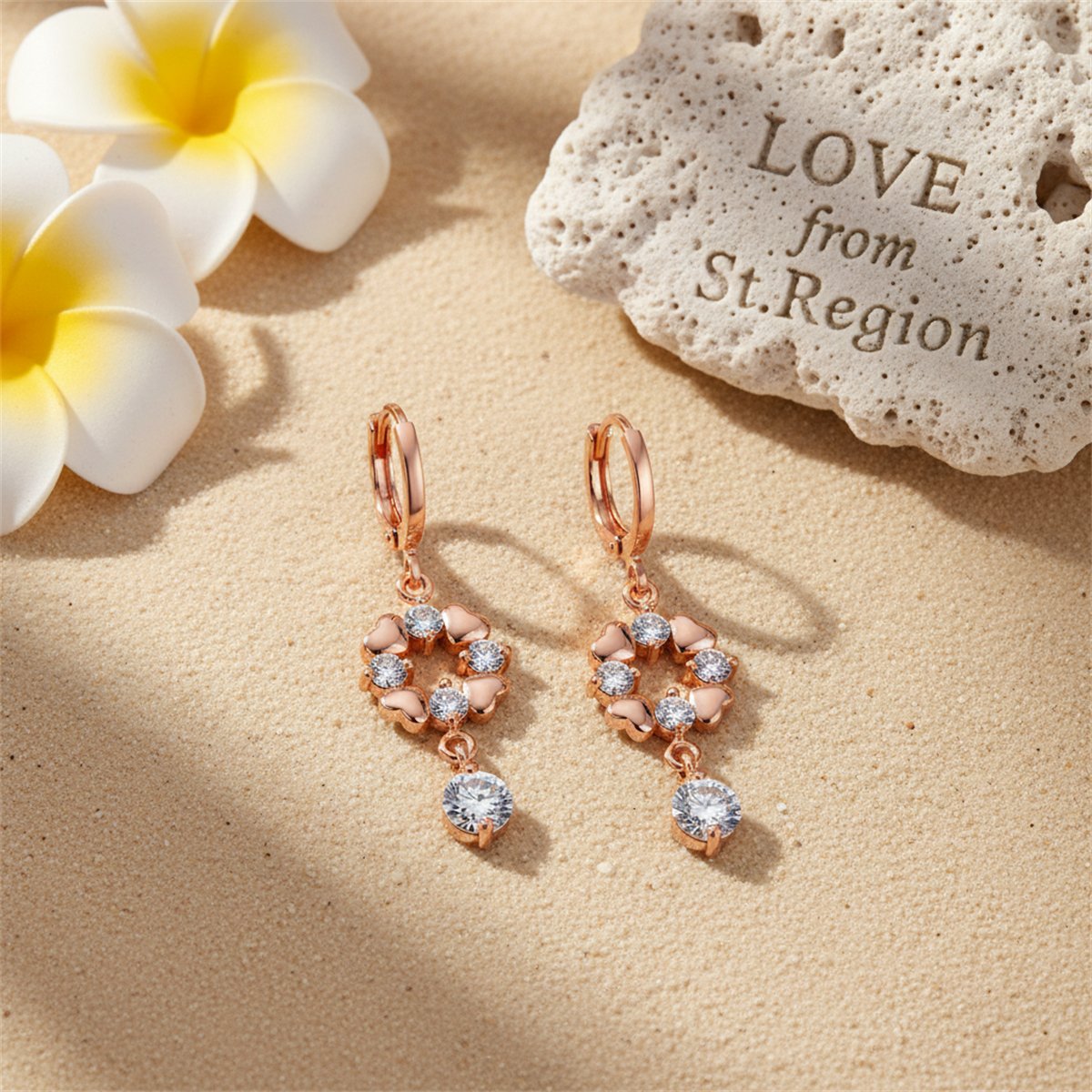 Cubic Zirconia and 18K Rose Gold-Plated Geometric Drop Earrings, rose gold huggie earrings, lifestyle look