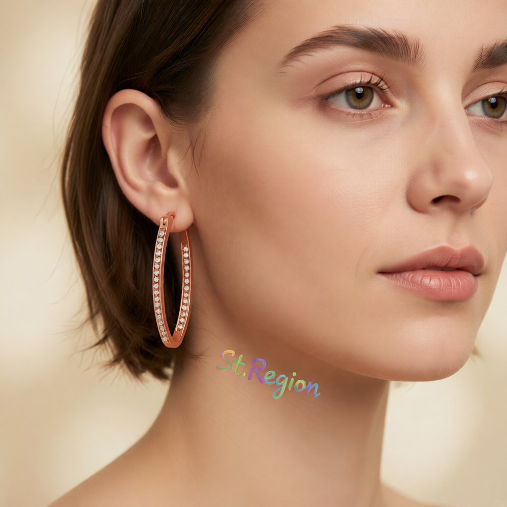 Cubic Zirconia and 18K Rose Gold-Plated Hoop Earrings, rose gold hoop earrings for women, everyday style, styled look