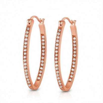 Cubic Zirconia and 18K Rose Gold-Plated Hoop Earrings, rose gold hoop earrings for women, everyday style, side view