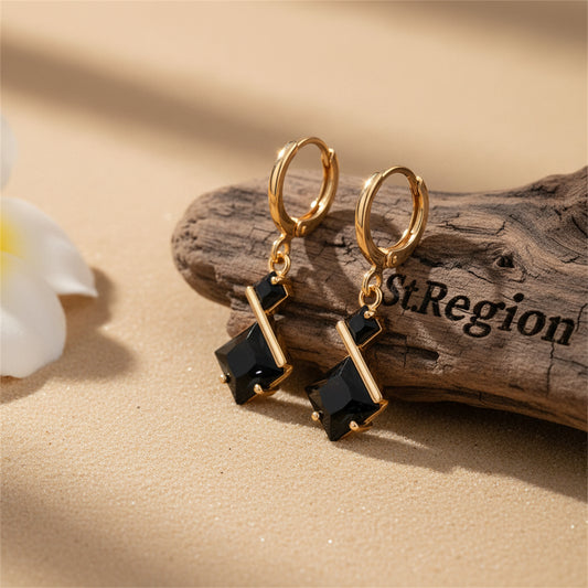 Black Crystal & 18K Gold-Plated Princess-Cut Drop Earrings